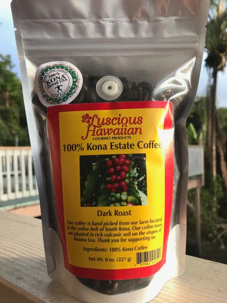 100% Kona Coffee Dark Roast Whole Bean 8oz