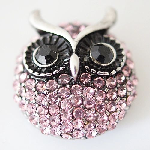 PINK SNAPS: 3-D Owl with light Pink Rhinestones And Black Eyes