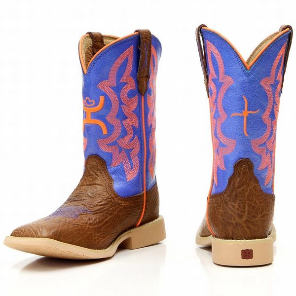 Twisted X Youth Hooey Western Boot Cognac Shoulder/Neon Blue