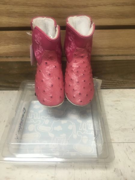 Infant Roper Pink Ostrich Slip on Bootie