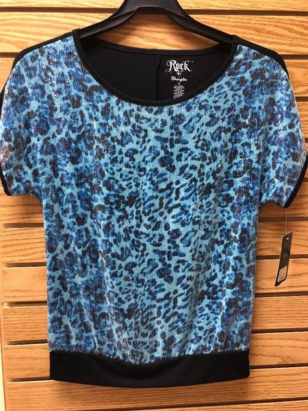 Womens Rock 47 Blue Cheetah Print Blouse