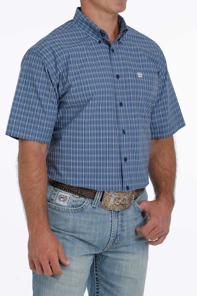 Men's short sleeve blue plaid shirt by Cinch
