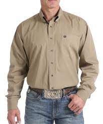 Cinch Mens Long Sleeve Solid Khaki Shirt
