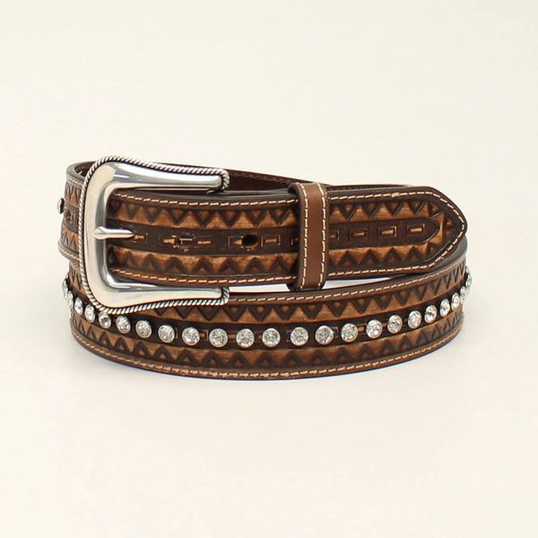 women's brown zig zag belt