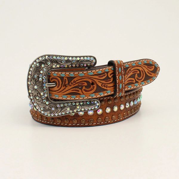 womens belt with turquoise stitching