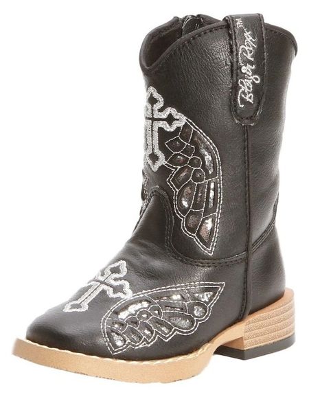 Blazin Roxx Girl's Gracie Black Leather with Sparkle Inlay Cowgirl Boot