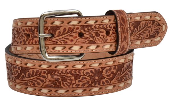 3D BOYS BELT 1 1/4" FLORAL NATURAL WITH INLAY
