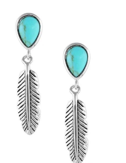 Spirit Tears Turquoise Feather Earrings