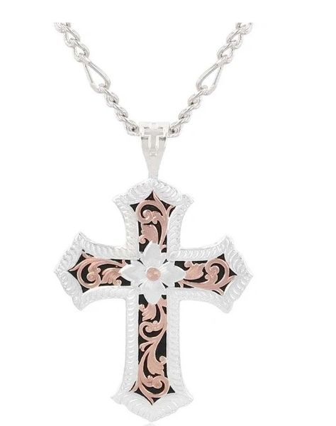 Antiqued Rose Gold Scalloped Cross Necklace