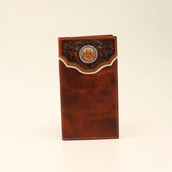 MF RODEO WALLET FLORAL EMBOSSED OVERLAY CACTUS CONCHO BROWN