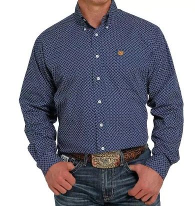 Men's Cinch Blue and White Printed Button-Down Western Shirt