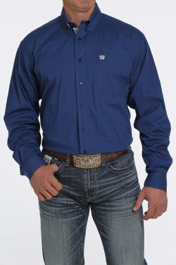 MEN'S STRETCH SOLID BUTTON-DOWN WESTERN SHIRT - ROYAL BLUE