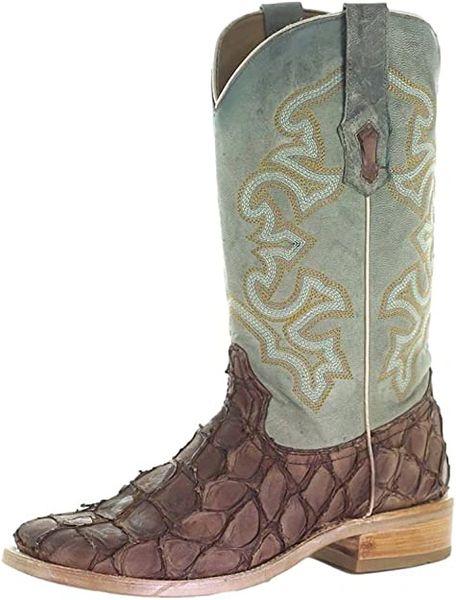 Corral Boots Men`s Corral Cigar Matte Fish 13` Turquoise Embroidery Top Square Toe Boot
