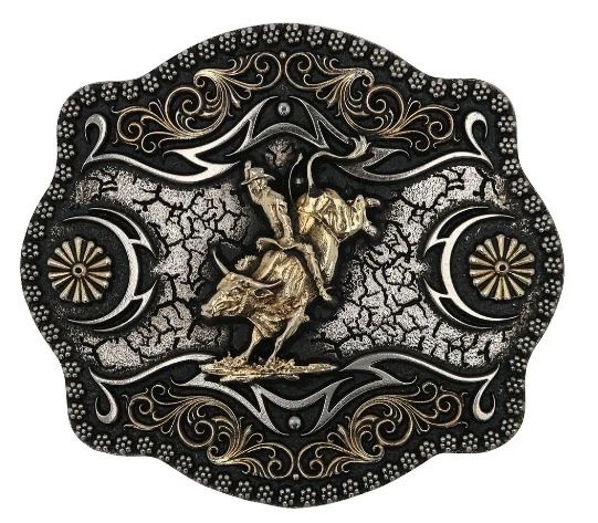 A-Blaze Filigree Framed Bull Rider Attitude Belt Buckle By Montana