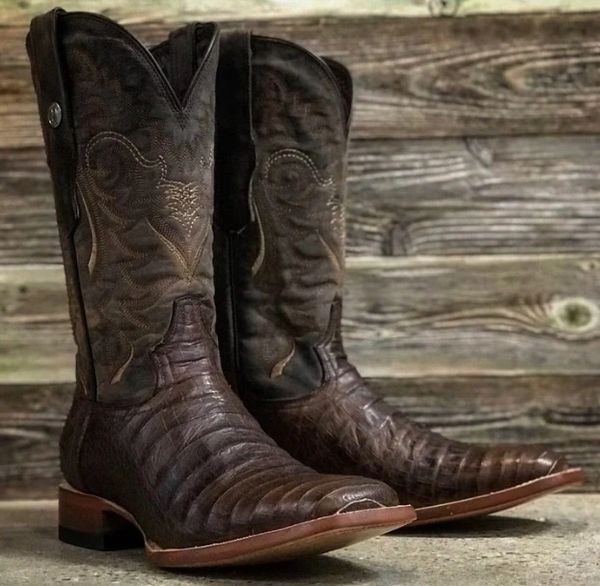 TANNER MARK NICOTINE MAD DOG CAIMAN BELLY PRINT SQ TOE BOOTS