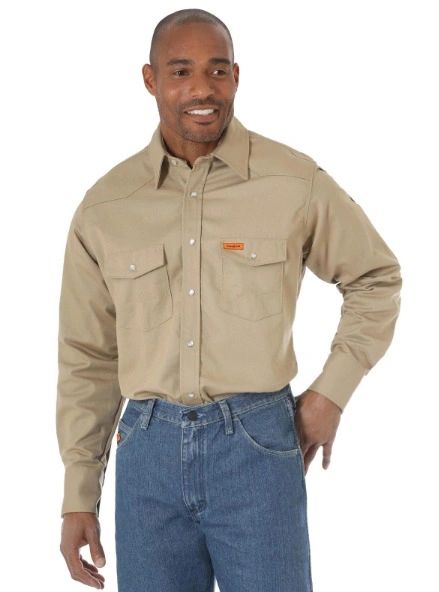 Wrangler® FR Flame Resistant Long Sleeve Twill Solid Shirt - Khak