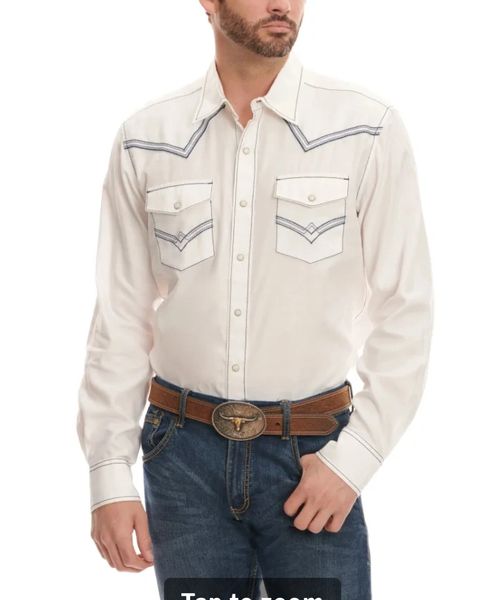 Rock 47 by Wrangler Men's Textured White with Embroidery Long Sleeve Western Shirt