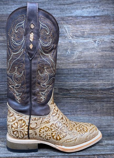 452q Women's Tan Tooled Leather Square Toe Western Boot by Cowtown