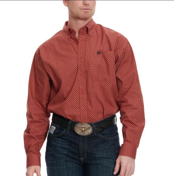 Cinch Men's Burnt Red & Geo Print Long Sleeve Western Shirt
