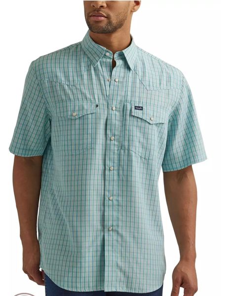 PERFORMANCE SNAP SHIRT IN SKY BLUE PLAID BY WRANGLER