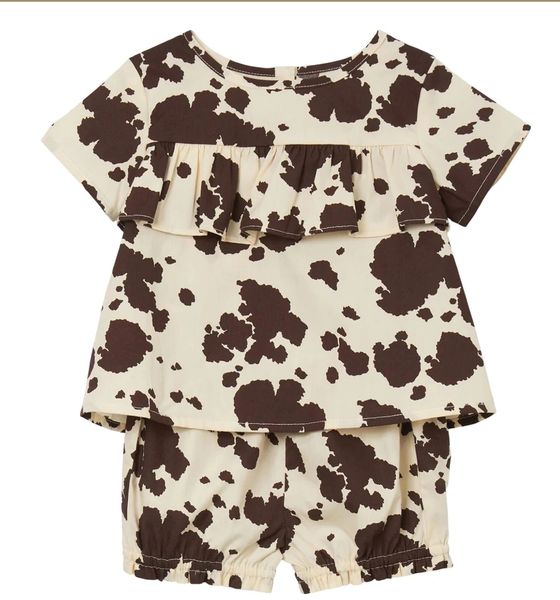 Baby/Toddler Girl's Wrangler Cream/Brown Cow Print Short Sleeve Set