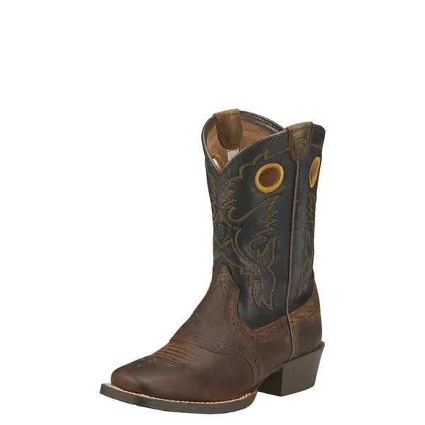 Ariat Youth Roughstock Square Toe Western Boot Brown Black