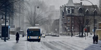 Series of  Montreal urban landscape paintings in winter by artist Laurie Campbell