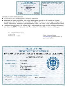 State of Utah Occupational and professional licensing  Active License