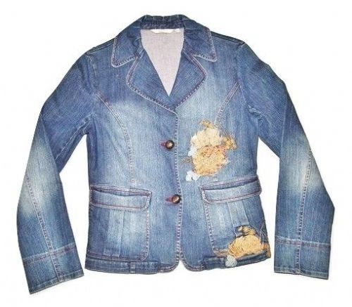 vintage denim blazer cotton stitched print size M