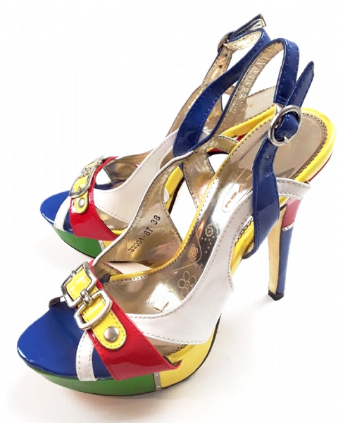 SIZE 5 womens retro heels multi colour 2004