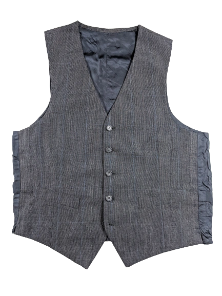 UK M men's vintage waistcoat blue silk pinstripe