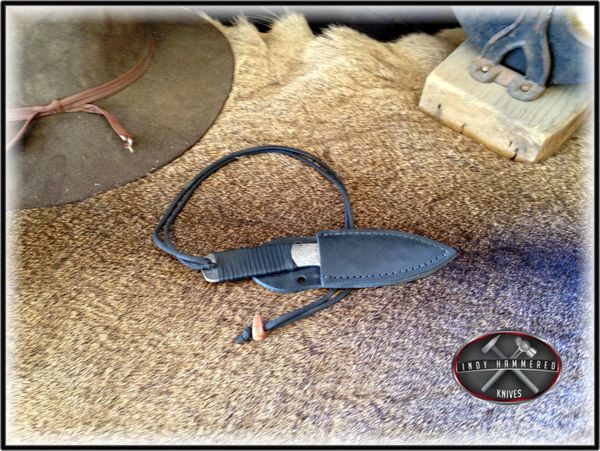 Neck Knife and Sheath from Indy Hammered Knives  Hand Forged Knives and  Handmade Specialty Items