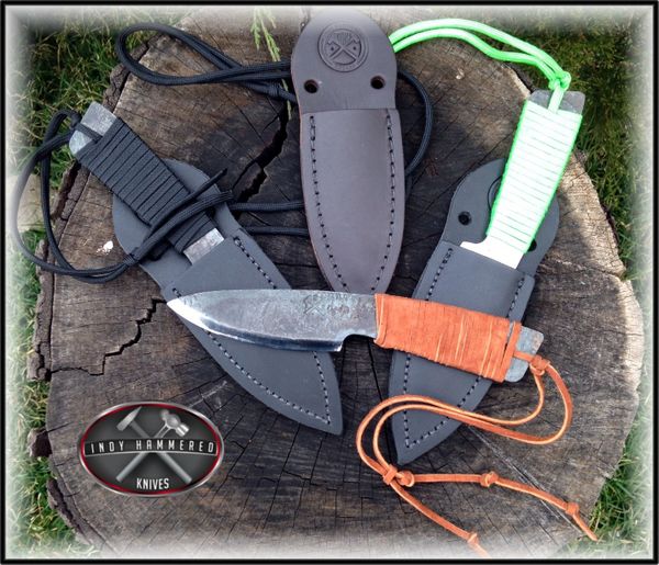 Neck Knife and Sheath from Indy Hammered Knives Hand Knives