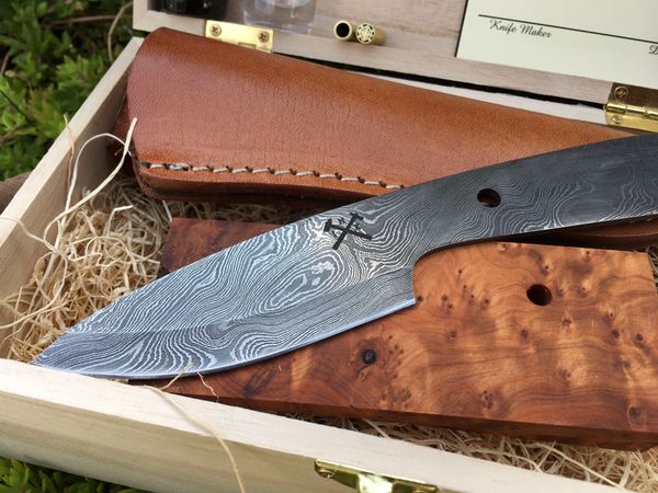 Damascus Knife Making Kit - Hornet - (9 Handle Options) - DIY Blade Kit