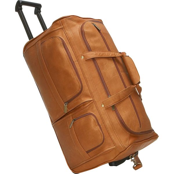 leather travel bag on wheels