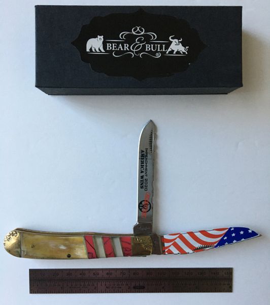 BEAR & BULL CUTLERY TRUMP 2BLADE Ox horn and red stone handle TRAPPER