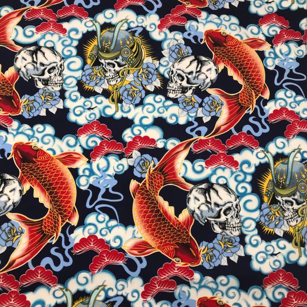 Koi Fish w/ Samurai Skulls (Dark-Blue) Bandana