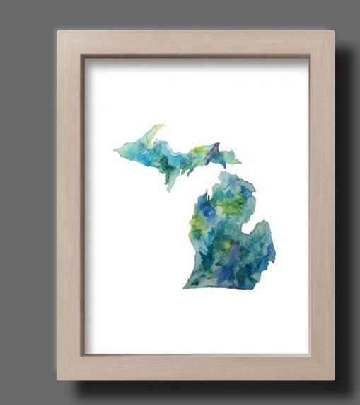 State of MI 5x7 Framed Watercolor Art