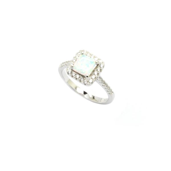 925 SILVER MICRO PAVE LAB WHITE FIRE OPAL RING SQUARE STONE , 11089-K17