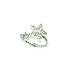 925 STERLING SILVER DOUBLE STAR . ADJUSTABLE CZ BAND RING,11CZ139-WH