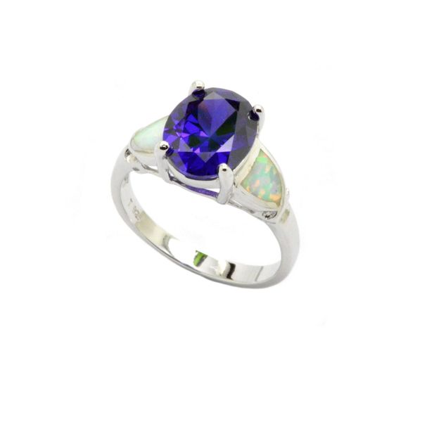 925 ST,SILVER LAB OPAL OVAL TANZNITE COLOR CENTER STONE RING -11OP50-K5
