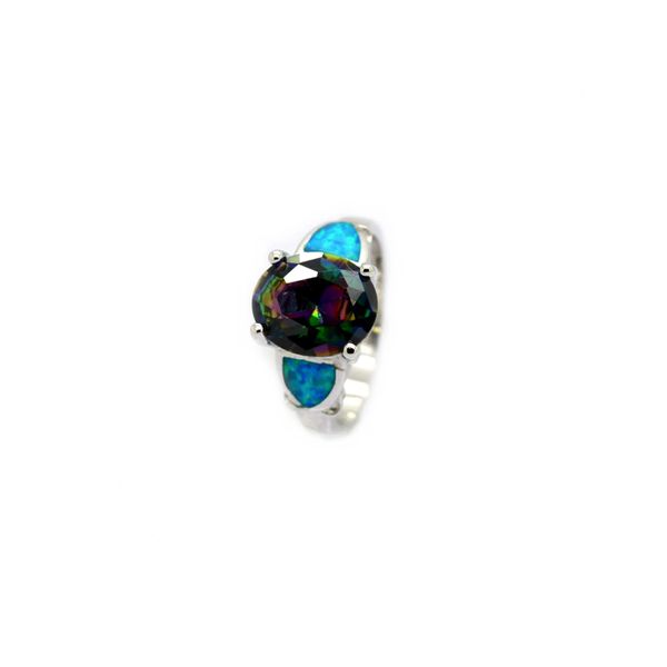 925 ST,SILVER LAB OPAL OVAL MYSTIC COLOR CENTER STONE RING -11OP50-K5