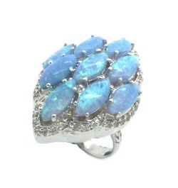 925 ST, SILVER MARQUISE VINTAGE LAB BLUE OPAL RING, 11OP51-K6