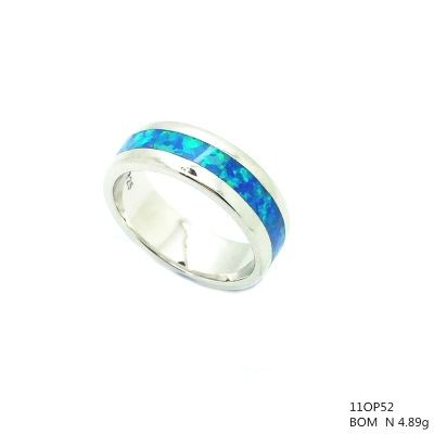 925 Silver Simulated OPAL RING Blue, BAND RING 6MM, 11OP52-K5