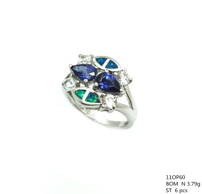 925 ST,SILVER LAB BLUE OPAL RING DOUBLE TRIANGLE CZ AMETHYST RING-11OP60-AMT
