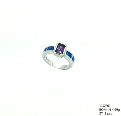 925 ST,SILVER LAB BLUE OPAL RECTANGLE AMETHYST CZ RING-11OP61-AMT