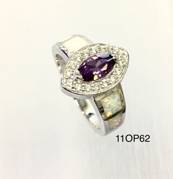 925 ST,SILVER LAB WHITE OPAL MARQUISE AMETHYST CZ RING-11OP62-K17-AMTH
