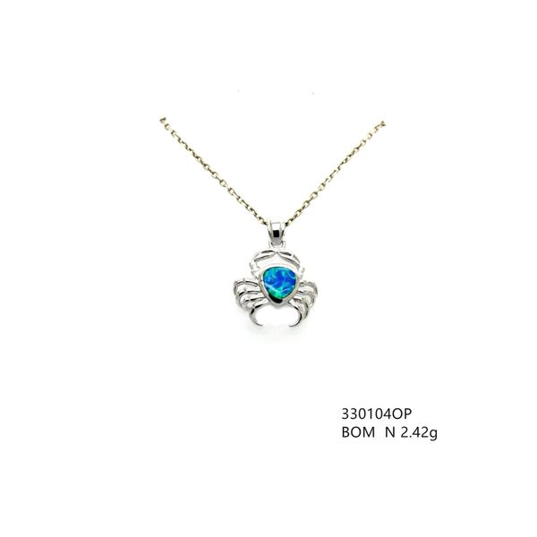 925 STERLING SILVER SIMULATED BLUE OPAL CRAB PENDANT SEA LIFE - 33104-k5