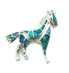 925 SILVER LAB INLAID OPAL HORSE PENDANT- 33OP11-K5