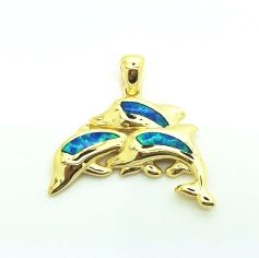 925 SILVER LAB INLAID OPAL DOLPHIN PENDANT- 33OP104-K5